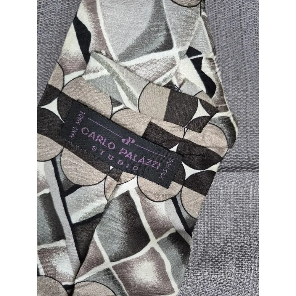 Geometric Abstract Circle Print Tie Mens Gray Classic Pointed Necktie One Size
